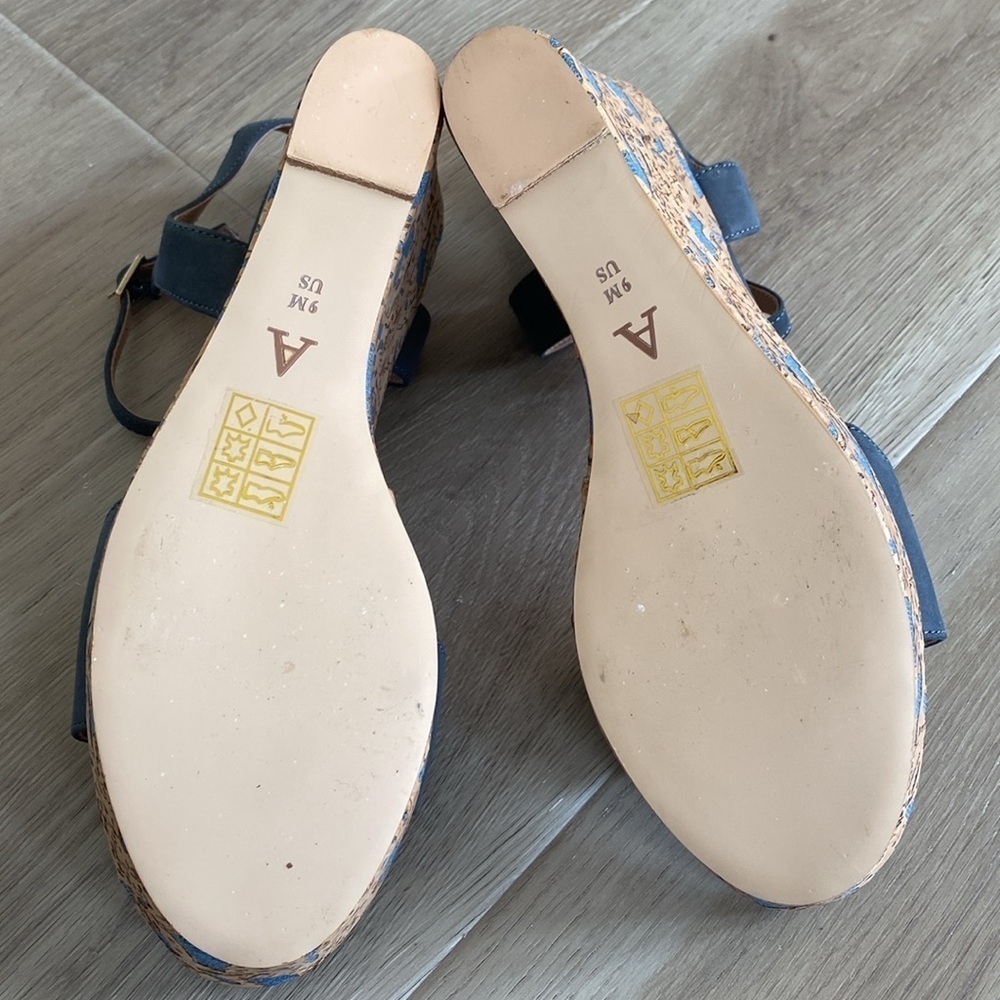 Anthropologie Arden Denim Blue Cork Platform Wedge Leather Sandals Size 9 - Picture 7 of 10